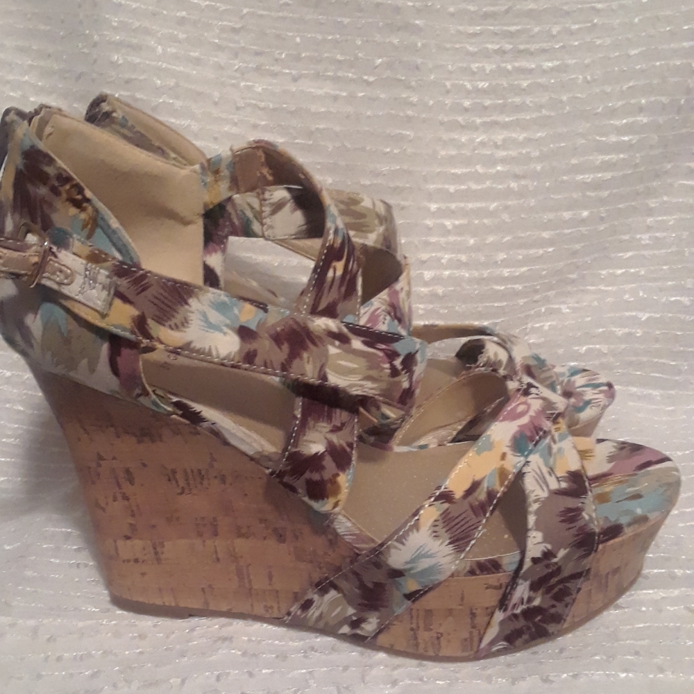Guess Floral Print Platforms Sandals